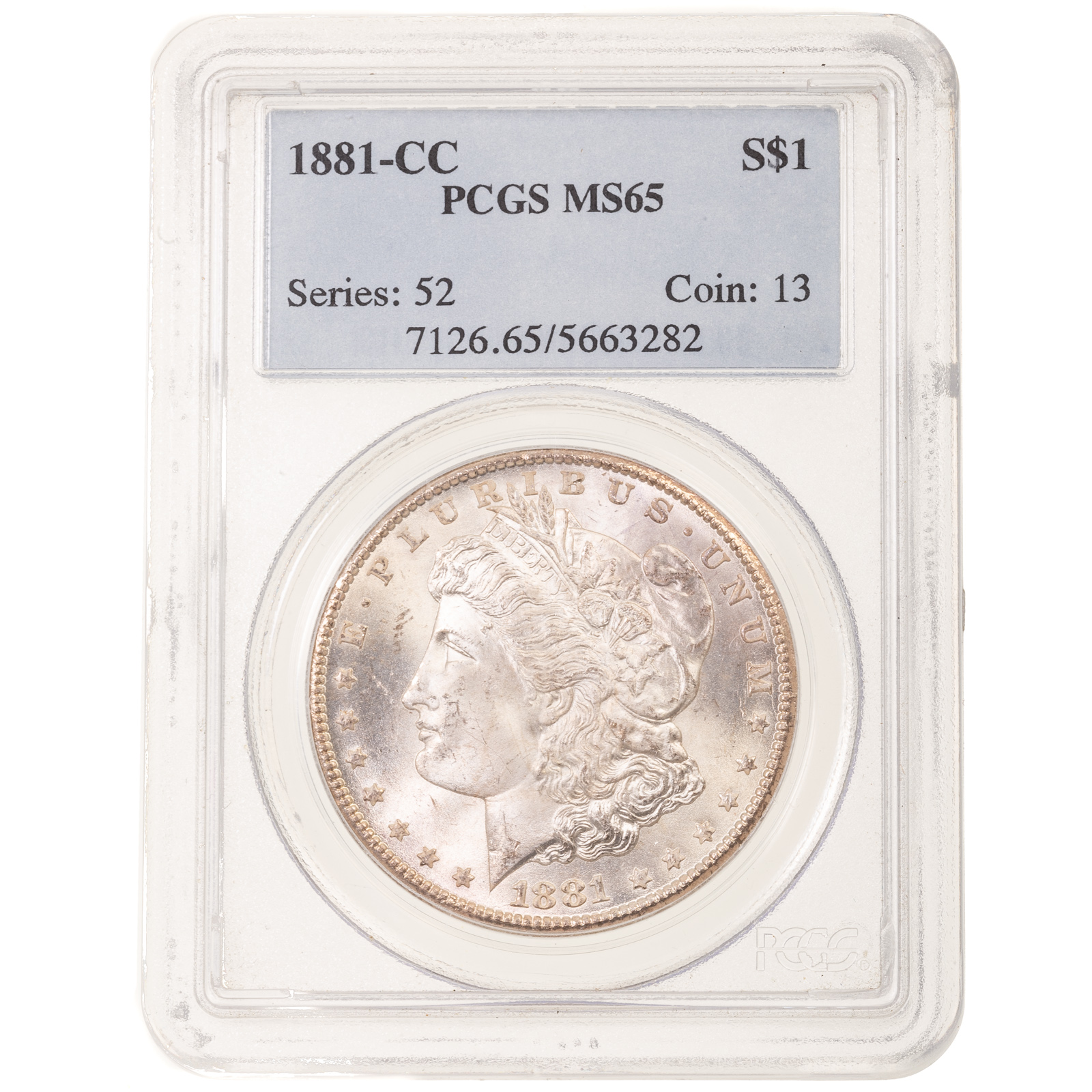 1881-CC MORGAN PCGS MS65, TILTED