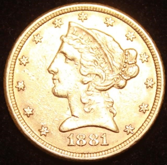 1881 U.S. FIVE DOLLAR GOLD PIECE IN