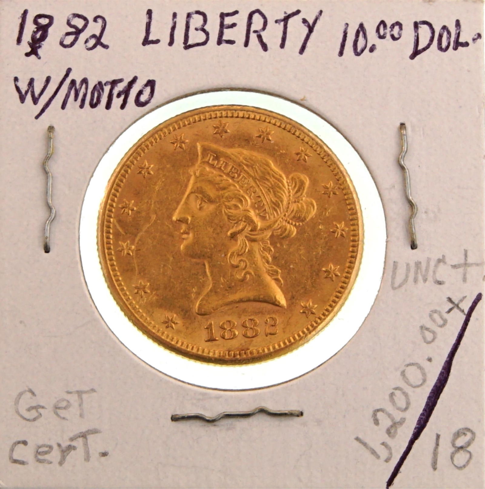 1882 $10 GOLD LIBERTY HEAD GOLD