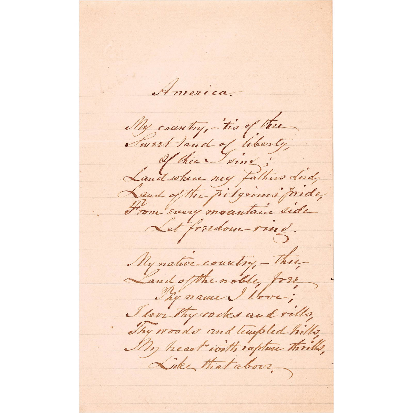 1883 SAMUEL FRANCIS SMITH, FIRST
