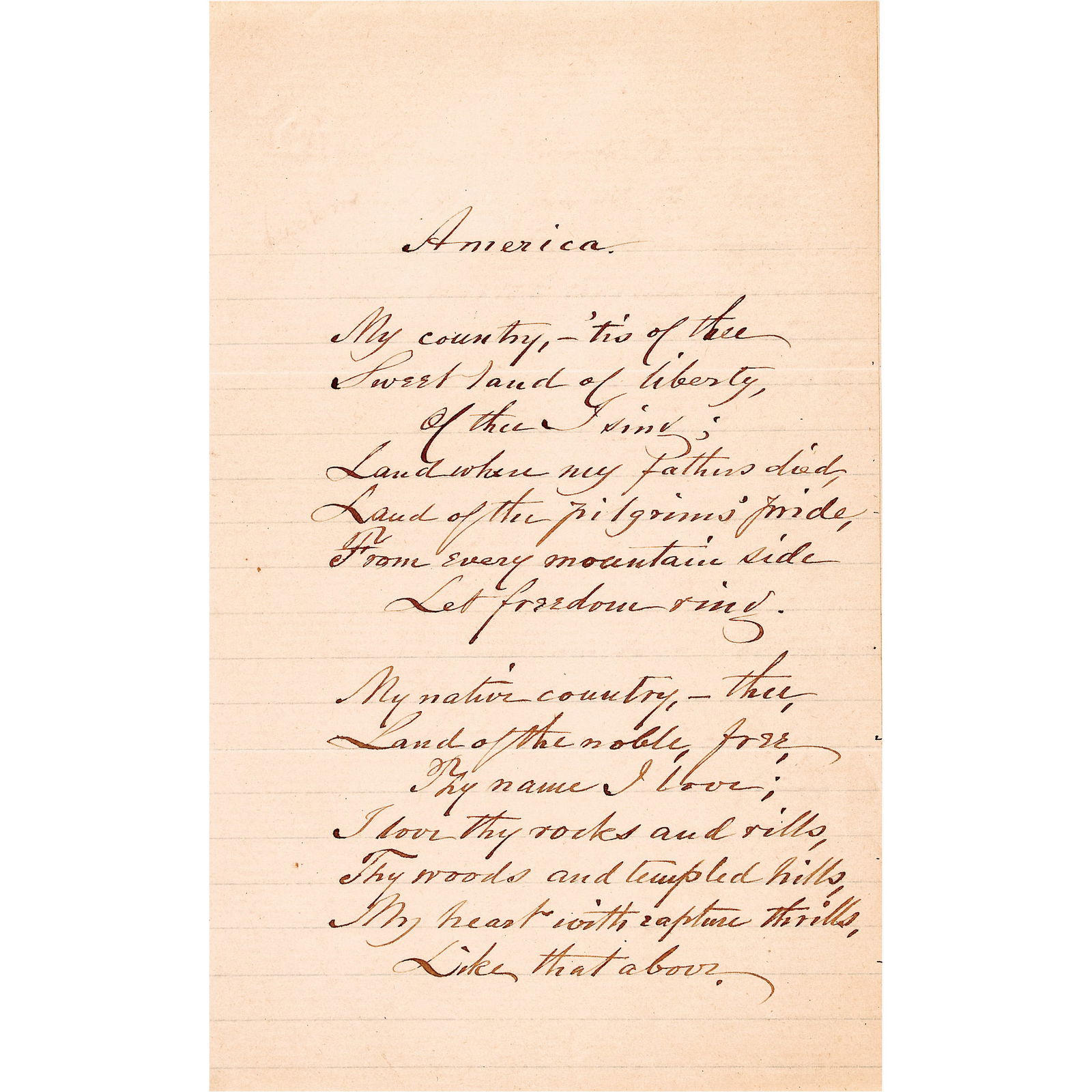 1883 SAMUEL FRANCIS SMITH, FIRST