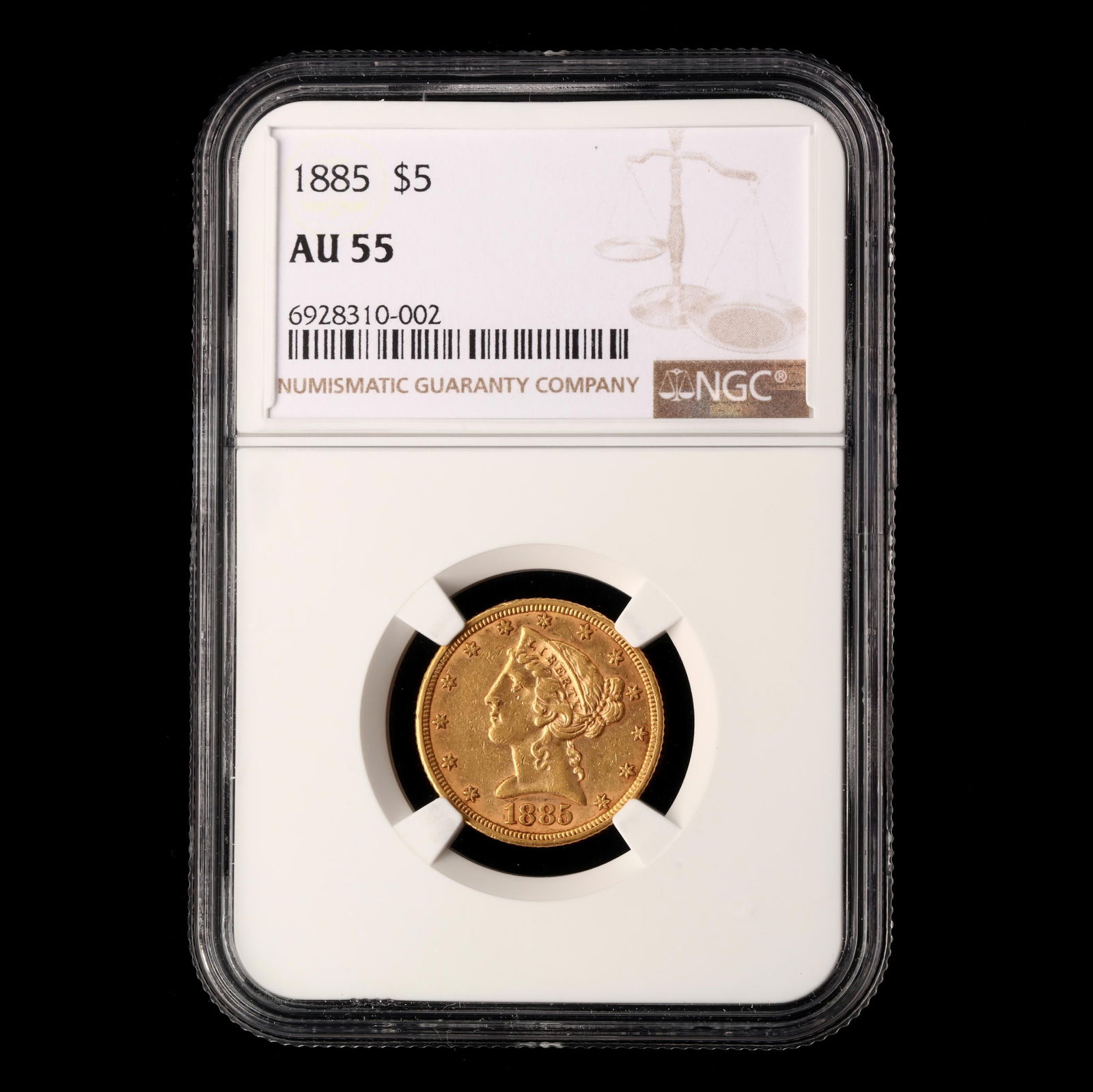 1885 $5 LIBERTY HEAD GOLD HALF