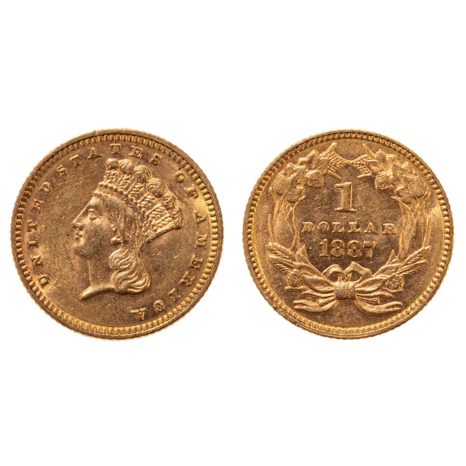 1887 GOLD DOLLAR, TYPE 3, AU58