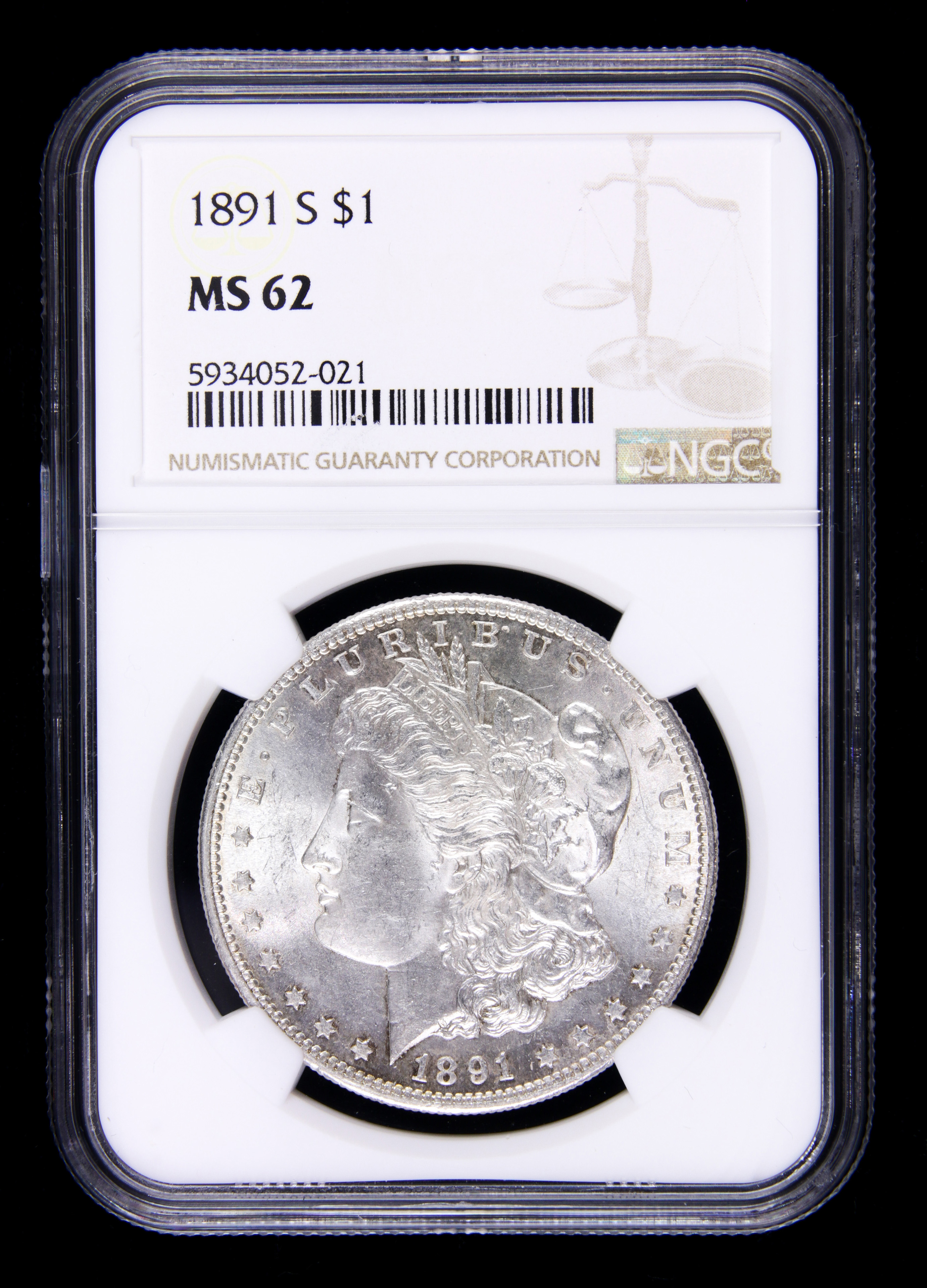 1891S MORGAN DOLLAR NGC MS62