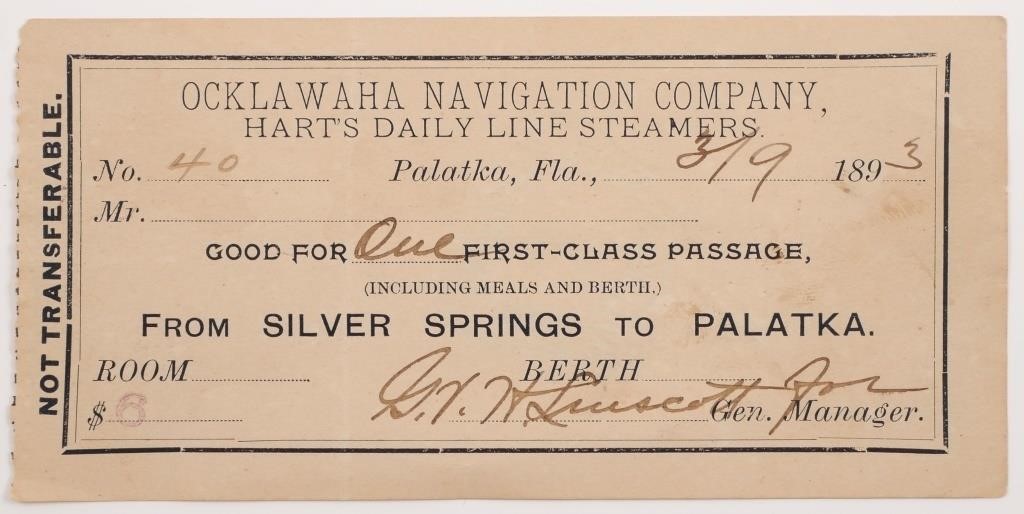 1893 OCKLAWAHA STEAMBOAT