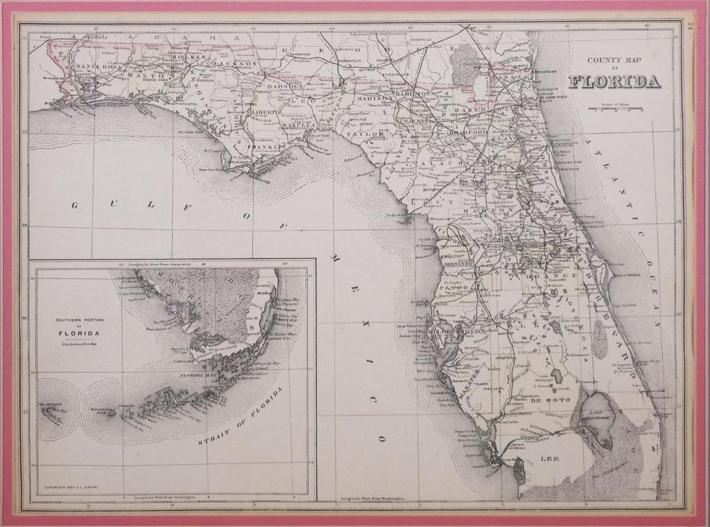 1894 MAP FLORIDA COUNTIES, HAND