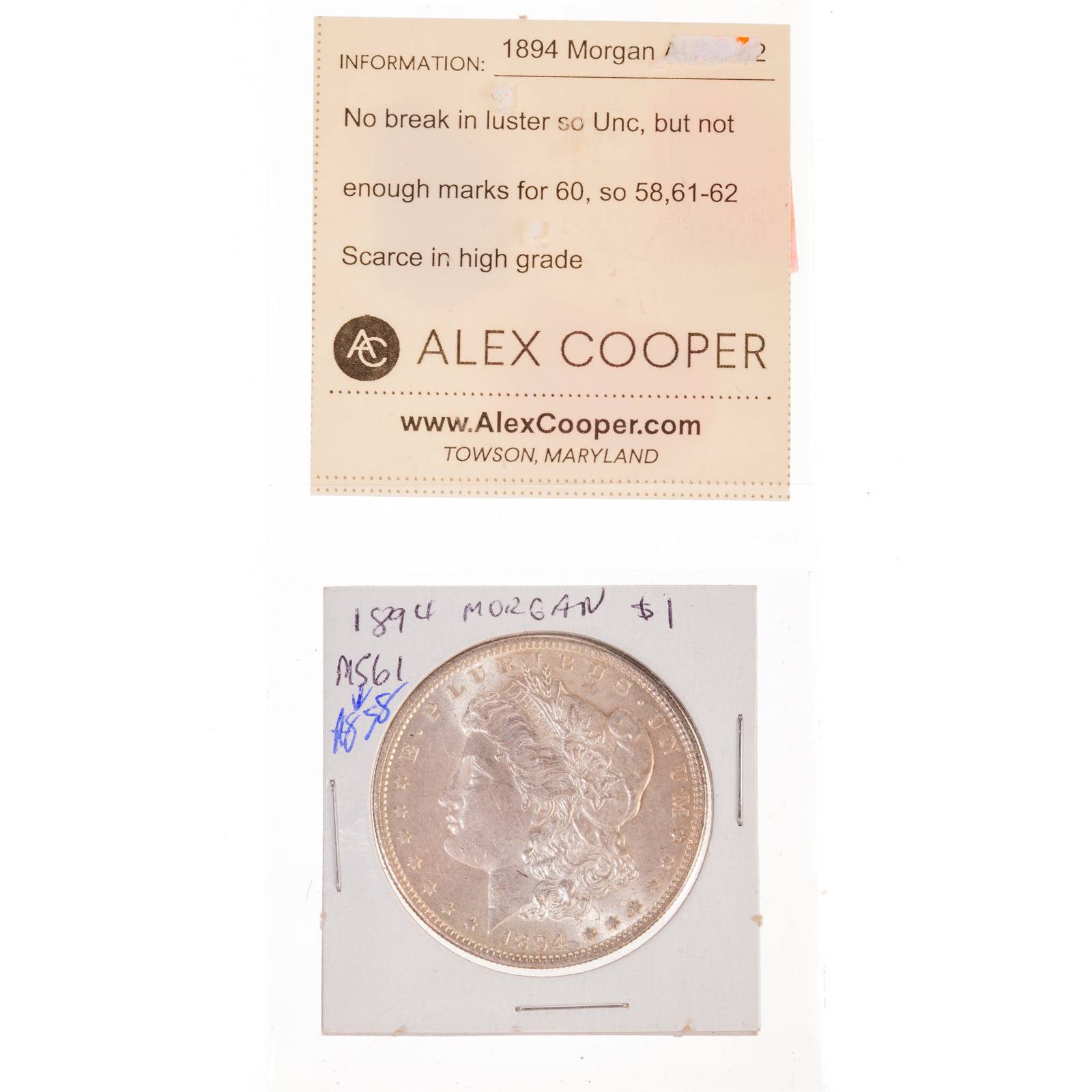1894 MORGAN DOLLAR MS 58-61 KEY