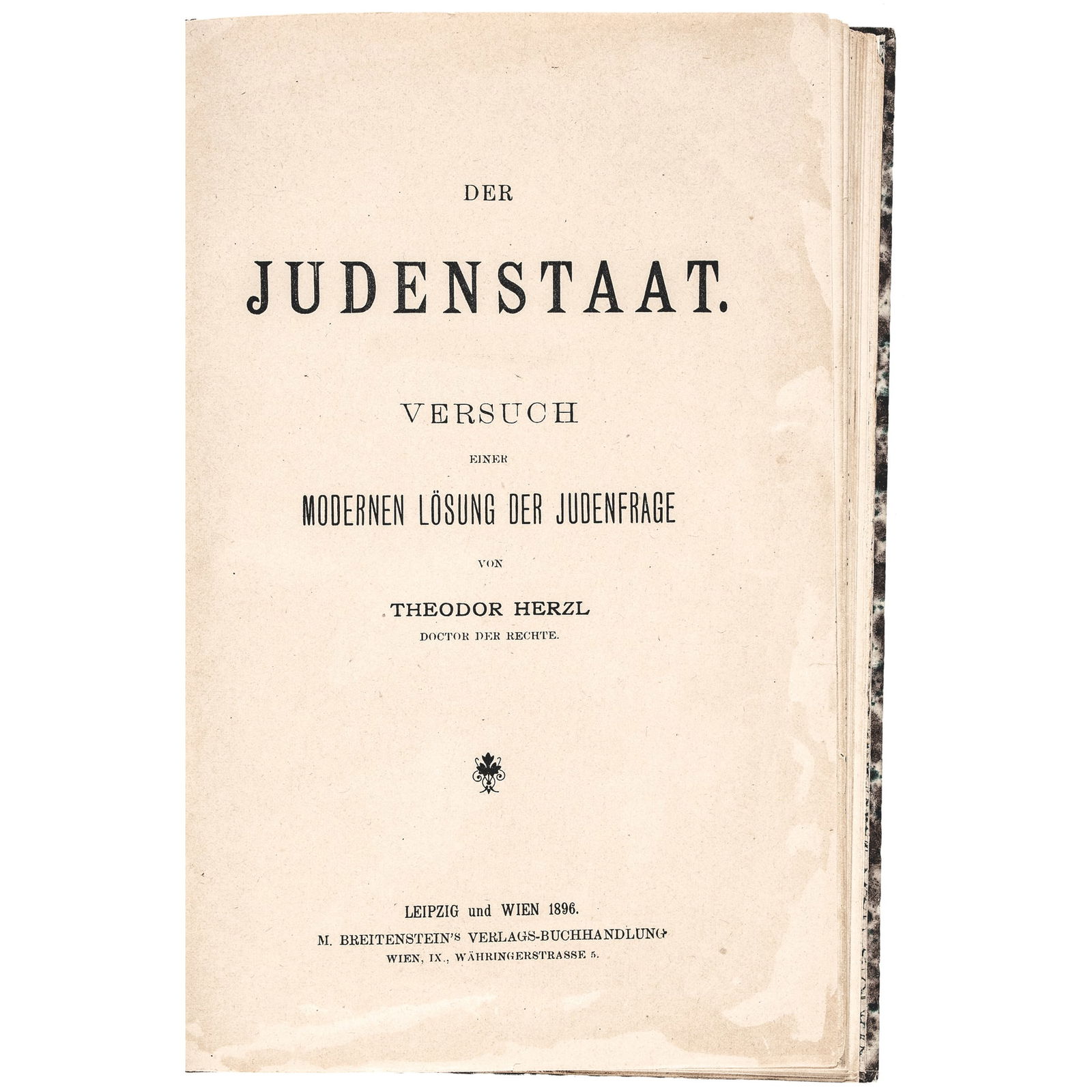 1896 FIRST EDITION, THEODOR HERZL'S