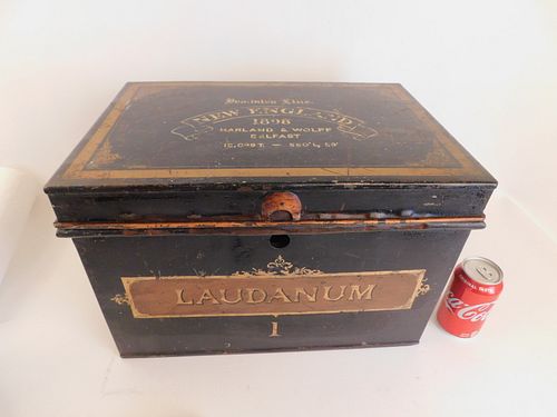 1898 TIN LAUDANUM SHIP BOXLarge,