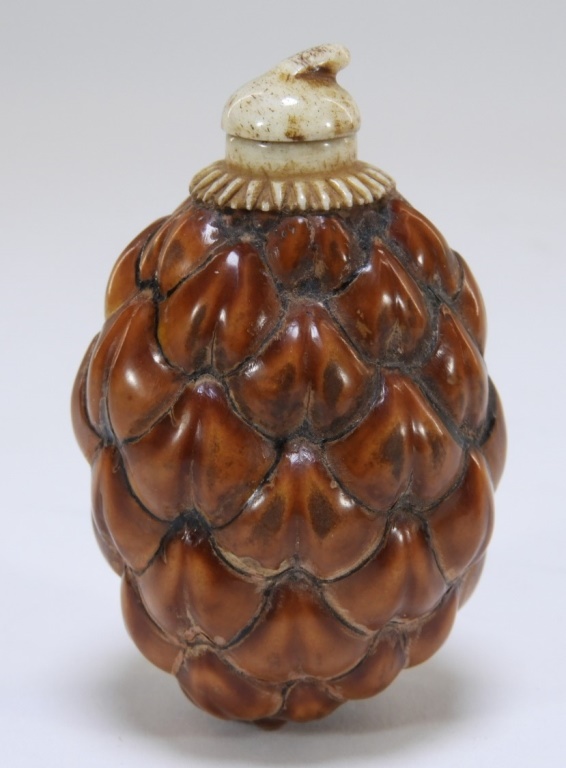 18C CHINESE LACQUERED PINECONE BONE