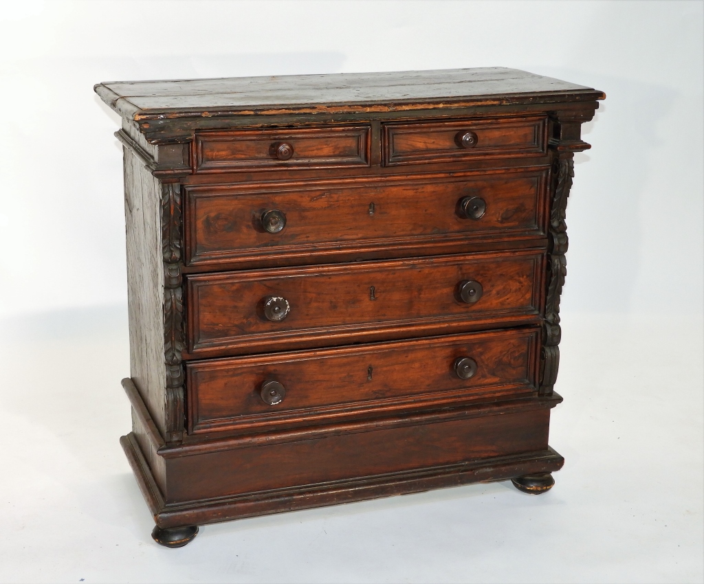 18C ITALIAN BURL WOOD FIVE DRAWER