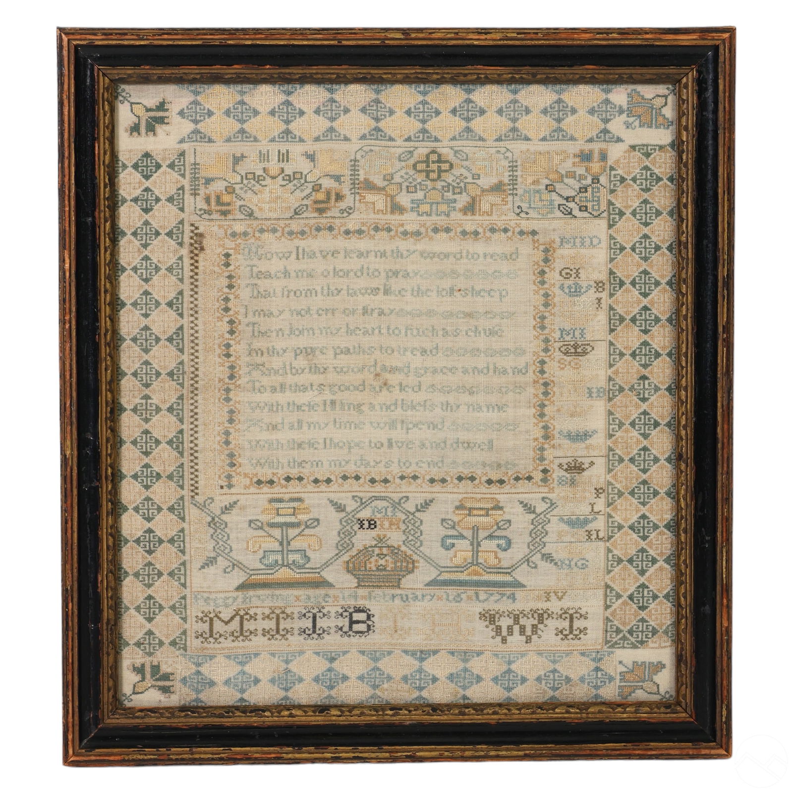 18C RELIGIOUS VERSE NEEDLEWORK