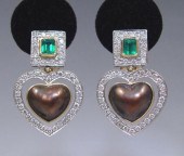 18K 2 TONE EMERALD, DIAMOND AN