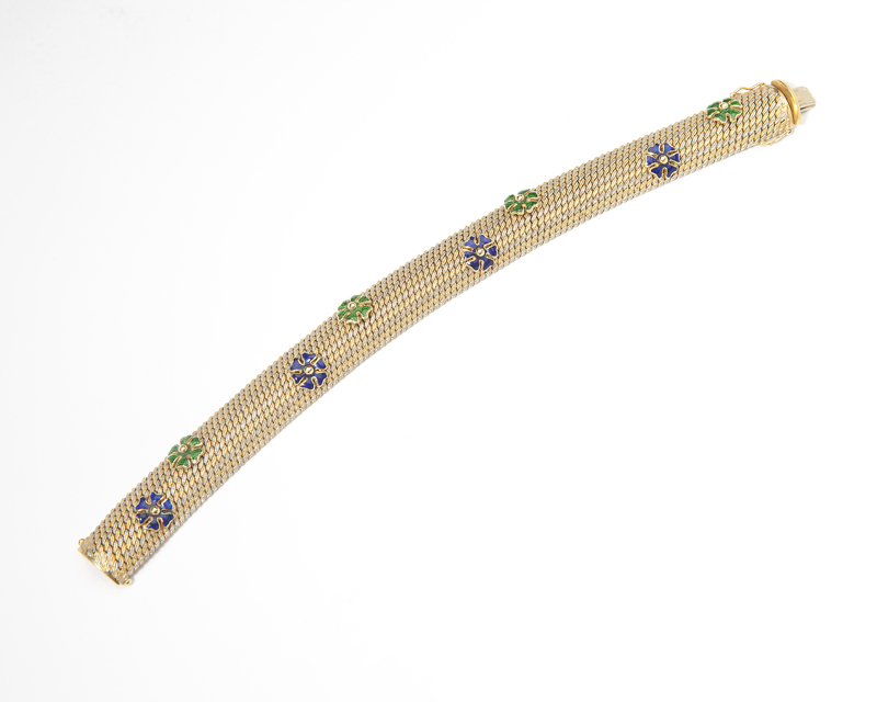 18K bicolor gold mesh accented with
