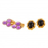 18K BLACK ONYX EARRINGS & 14K