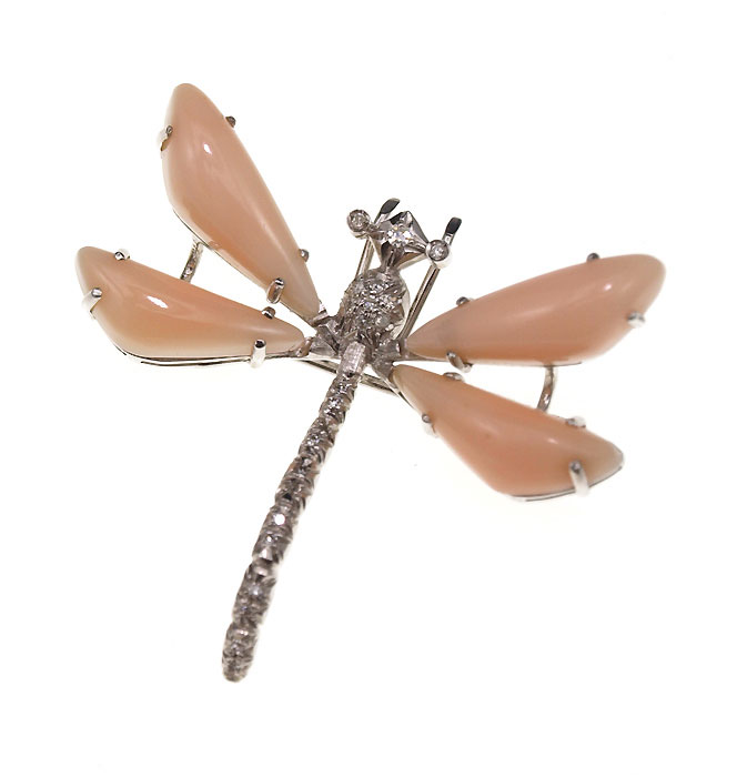18K CORAL & DIAMOND DRAGONFLY