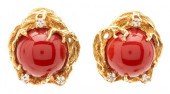 18K CORAL & DIAMOND EARRINGSLa