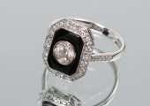 18K DIAMOND & BLACK ENAMEL RIN