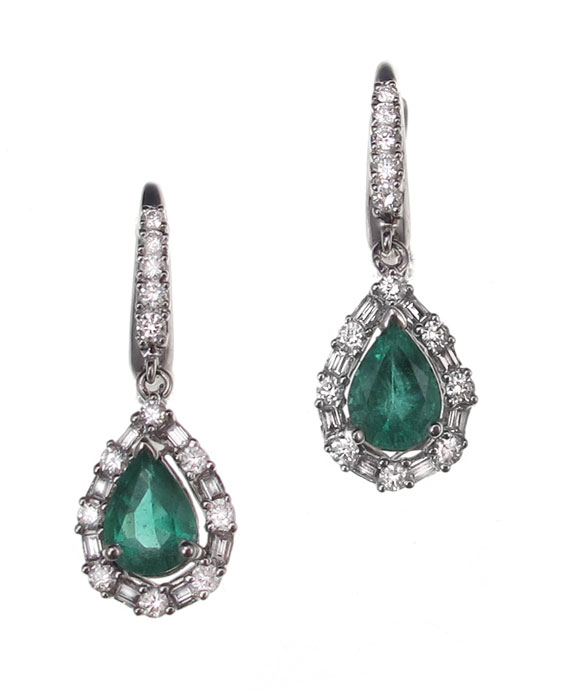 18K DIAMOND & EMERALD DROP