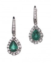 18K DIAMOND & EMERALD DROP EAR