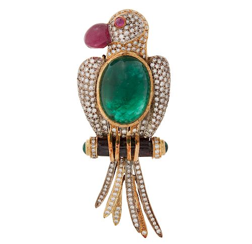 18K DIAMOND EMERALD & RUBY