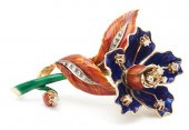 18K DIAMOND & ENAMEL FLOWER BR