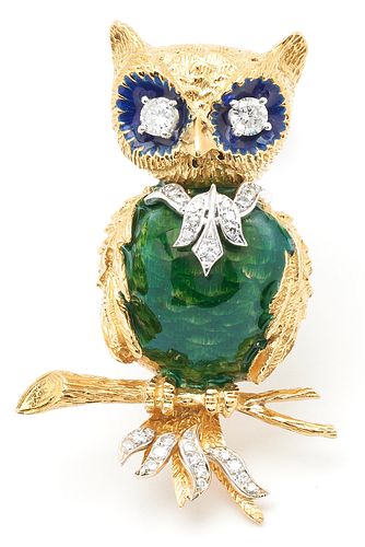 18K DIAMOND & ENAMEL OWL