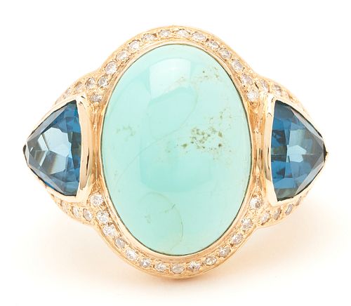 18K DIAMOND & GEMSTONE RINGLadies