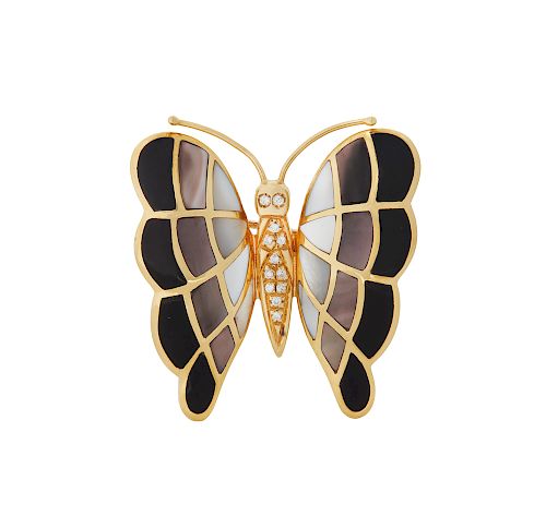 18K DIAMOND, ONYX AND MOTHER OF