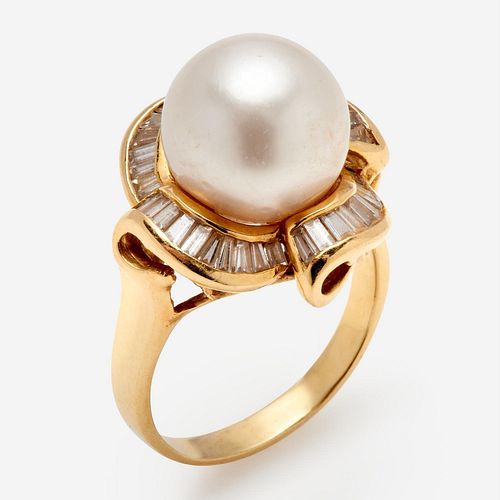 18K DIAMOND PEARL RINGAn 18k yellow