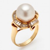 18K DIAMOND PEARL RINGAn 18k y