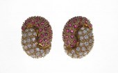 18K DIAMOND & RUBY EARRINGS: 1