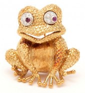 18K DIAMOND & RUBY FROG BROOCH