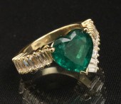 18K EMERALD AND DIAMOND HEART
