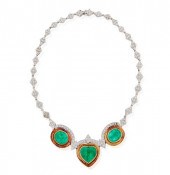 18K EMERALD AND DIAMOND NECKLA