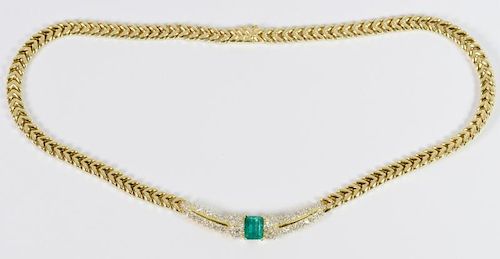 18K EMERALD AND DIAMOND NECKLACE18K