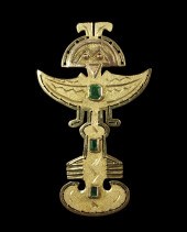 18K EMERALD AZTEC BROOCH/PENDA