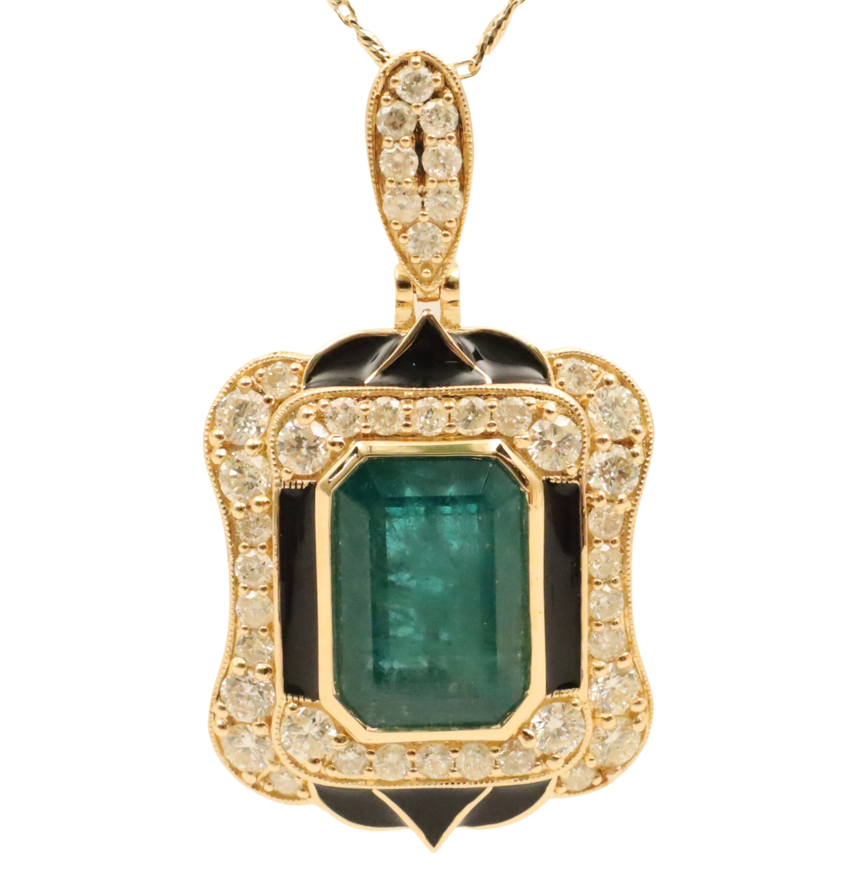 18K EMERALD & DIAMOND NECKLACE W/