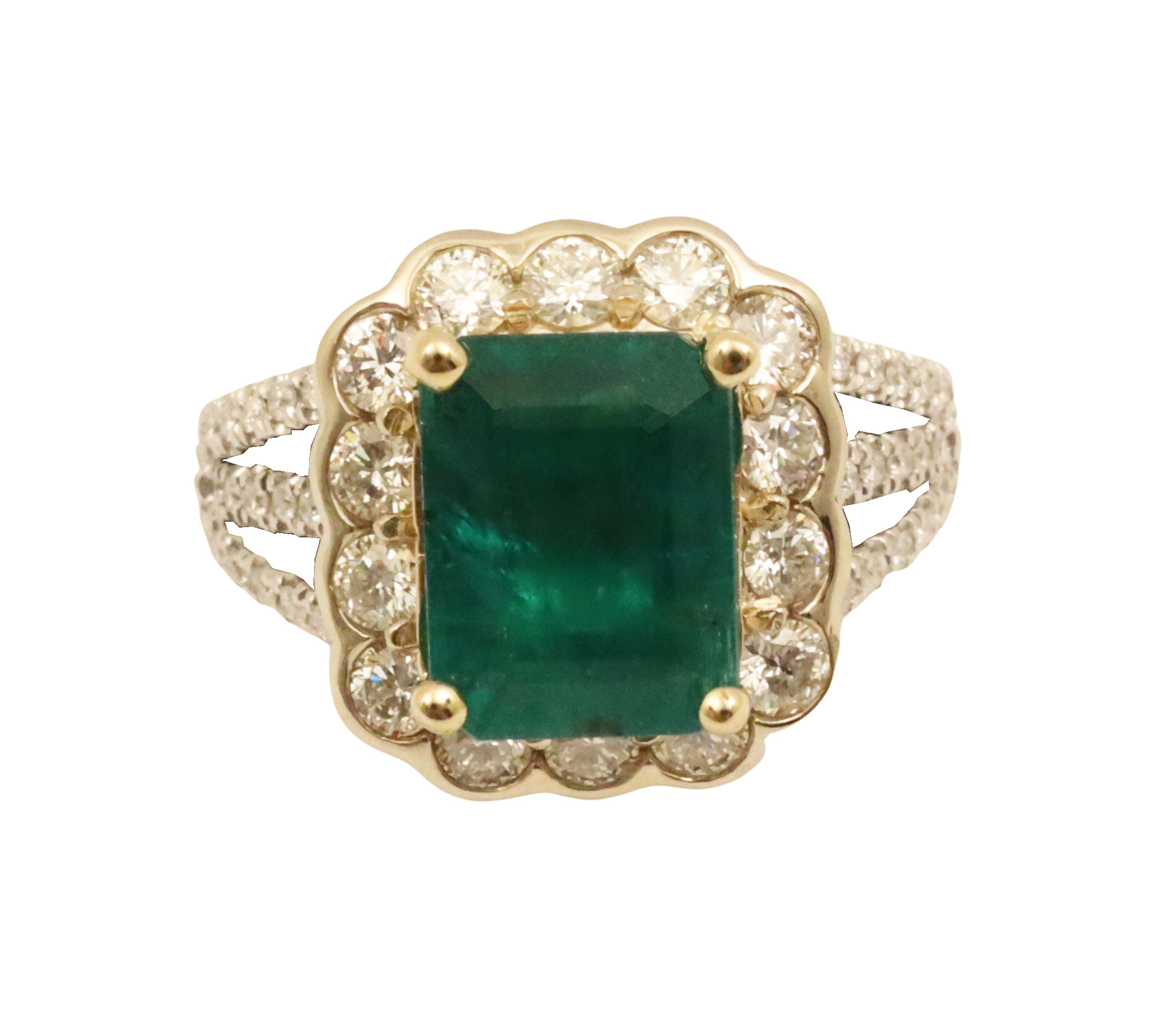 18K EMERALD & DIAMOND RING W/GIA