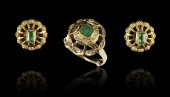 18K EMERALD EARRINGS AND RING: