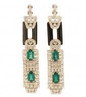 18K EMERALD, ONYX & DIAMOND EA