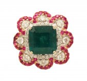 18K EMERALD, RUBY & DIA. RING
