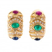 18K EMERALD, RUBY, SAPPHIRE &