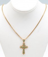 18K EMERALD STUDDED CROSS PEND