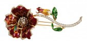 18K ENAMEL & DIAMOND FLOWER BU