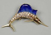 18K ENAMEL DIAMOND MARLIN BROO