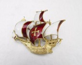 18K ENAMELED FIGURAL TALL SHIP