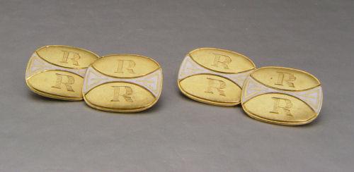 18K ENAMELED GOLD CUFF LINKS: 18K