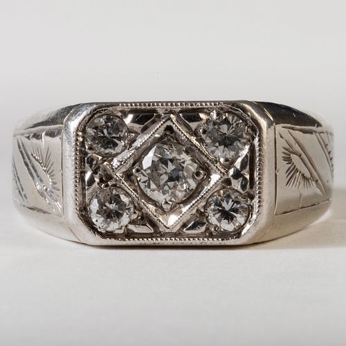 18K ENGRAVED WHITE GOLD AND DIAMOND