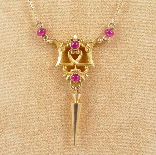 18K ETRUSCAN REVIVAL RUBY NECKLACE: